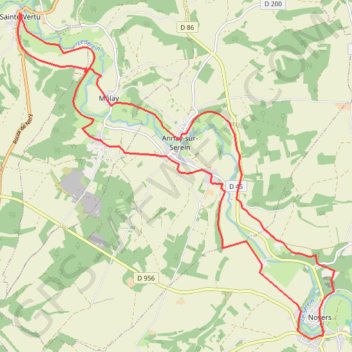 Itinéraire Rando dans la vallée du Serein avec visite de Noyers, village de caractère dans le département de l'Yonne, distance, dénivelé, altitude, carte, profil, trace GPS