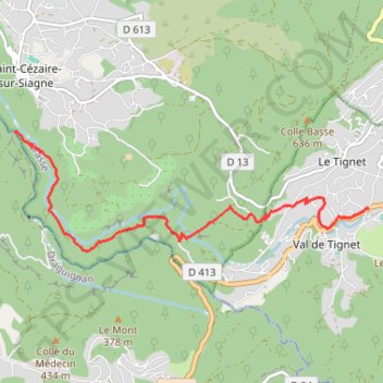 Itinéraire Du pont des Tuves au Tignet, distance, dénivelé, altitude, carte, profil, trace GPS