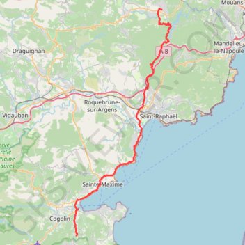 Itinéraire Saintes Marie de la Mer - Montauroux seg 3-rdp5m, distance, dénivelé, altitude, carte, profil, trace GPS