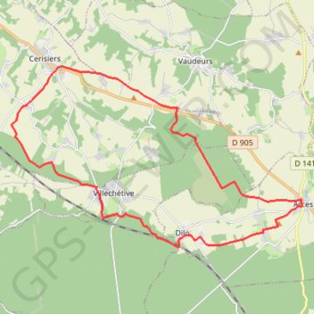 Itinéraire Rando sur Cerisiers (89), distance, dénivelé, altitude, carte, profil, trace GPS