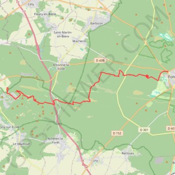 Itinéraire Traversée Fontainebleau par GR1, distance, dénivelé, altitude, carte, profil, trace GPS