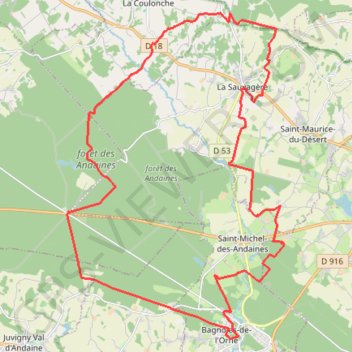 Itinéraire Trans'Andaines, distance, dénivelé, altitude, carte, profil, trace GPS