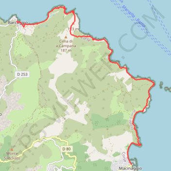 Itinéraire Macinaggio à Barcaggio - Sentier des Douaniers, distance, dénivelé, altitude, carte, profil, trace GPS