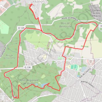 Itinéraire La Forêt régionale de Bondy depuis Vaujours, distance, dénivelé, altitude, carte, profil, trace GPS
