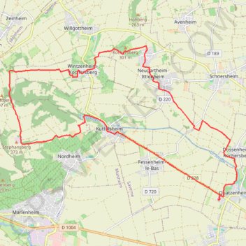 Itinéraire Kochersberg - Quatzenheim, distance, dénivelé, altitude, carte, profil, trace GPS