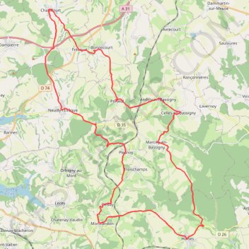 Itinéraire Les Forts - Neuilly - l'Évêque, distance, dénivelé, altitude, carte, profil, trace GPS