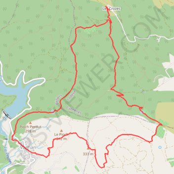 Itinéraire Boucle Les Crozes - Vailhan par les ruines de Tibéret, distance, dénivelé, altitude, carte, profil, trace GPS