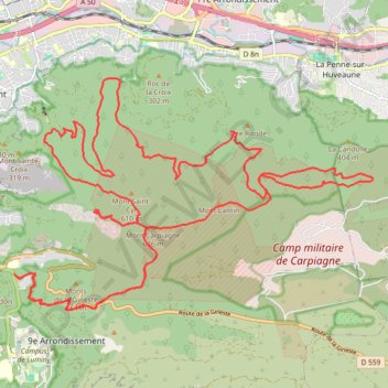 Itinéraire Carpiagne, distance, dénivelé, altitude, carte, profil, trace GPS