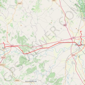 Itinéraire Asti Alessandria, distance, dénivelé, altitude, carte, profil, trace GPS