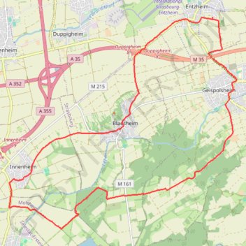Itinéraire Entzheim-Geispolsheim-Hattisheim-Innenheim-Blesheim-Entzheim, distance, dénivelé, altitude, carte, profil, trace GPS