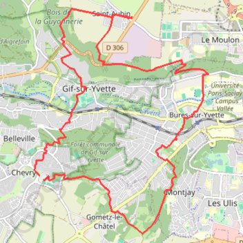 Itinéraire Gif sur Yvette, distance, dénivelé, altitude, carte, profil, trace GPS