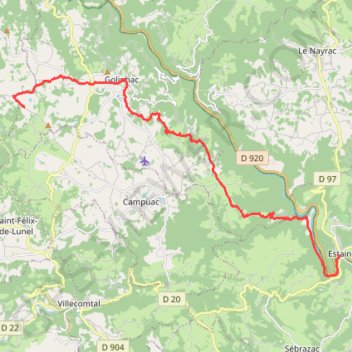 Itinéraire D'Estaing à la ferme des Bessoles après Golinhac, distance, dénivelé, altitude, carte, profil, trace GPS
