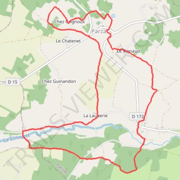 Itinéraire Parzac : Sentier de Tierce, distance, dénivelé, altitude, carte, profil, trace GPS