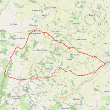 Itinéraire Saramon, distance, dénivelé, altitude, carte, profil, trace GPS