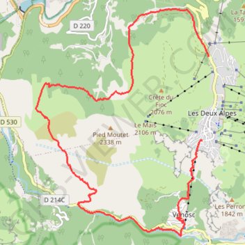 Itinéraire Tours de Pied Moutet (Isere 2 alpes), distance, dénivelé, altitude, carte, profil, trace GPS