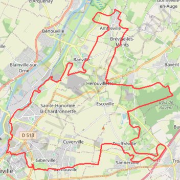 Itinéraire Démouville, distance, dénivelé, altitude, carte, profil, trace GPS