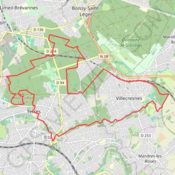 Itinéraire Villecresnes bois de lagrange, distance, dénivelé, altitude, carte, profil, trace GPS