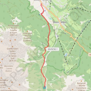 Itinéraire Sexten - Talschlusshutte, distance, dénivelé, altitude, carte, profil, trace GPS