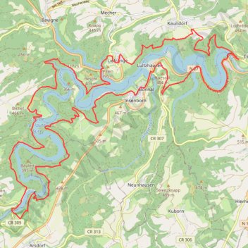 Itinéraire Circuit du Lac de la Haute Sûre, distance, dénivelé, altitude, carte, profil, trace GPS