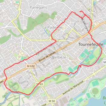 Itinéraire Tournefeuille, le long du Touch, distance, dénivelé, altitude, carte, profil, trace GPS