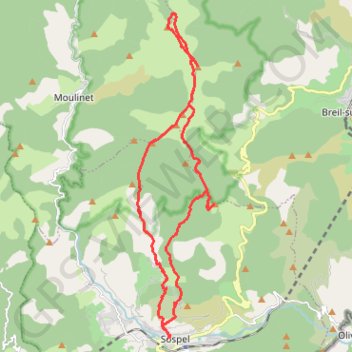 Itinéraire De Sospel au Mangiabo, distance, dénivelé, altitude, carte, profil, trace GPS