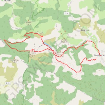 Itinéraire Montagne d'Aujour en 8, distance, dénivelé, altitude, carte, profil, trace GPS