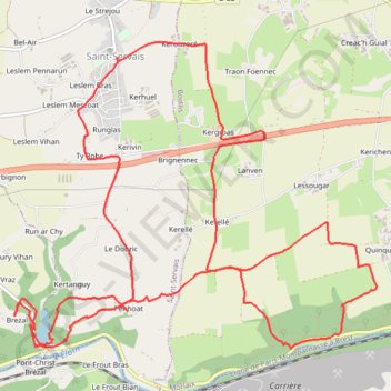 Itinéraire Saint-Servais - Chateau de Brézal, distance, dénivelé, altitude, carte, profil, trace GPS