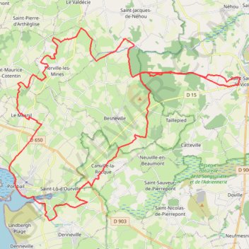 Itinéraire Entre Saint-Sauveur-le-Vicomte et Portbail, distance, dénivelé, altitude, carte, profil, trace GPS