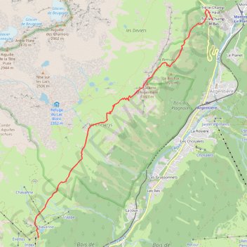 Itinéraire TMB refuge la Boerne à téléphérique de la Flégère, distance, dénivelé, altitude, carte, profil, trace GPS