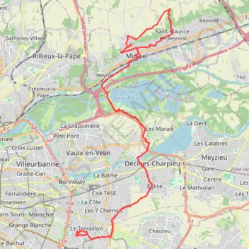 Itinéraire Bron Cyclisme, distance, dénivelé, altitude, carte, profil, trace GPS