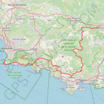 Itinéraire Traversée de la Sainte-Beaume et des Calanques, distance, dénivelé, altitude, carte, profil, trace GPS