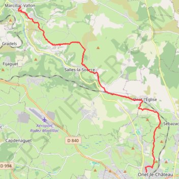 Itinéraire De Onet-le-Château à Marcillac-Vallon, distance, dénivelé, altitude, carte, profil, trace GPS
