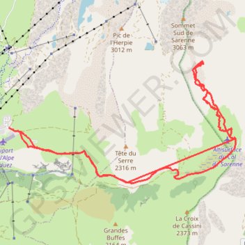 Itinéraire Sarenne : Combe du grand Cros, distance, dénivelé, altitude, carte, profil, trace GPS
