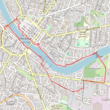 Itinéraire Villeneuve-sur-Lot, la rivière, rive droite, rive gauche - Pays de la vallée du Lot, distance, dénivelé, altitude, carte, profil, trace GPS