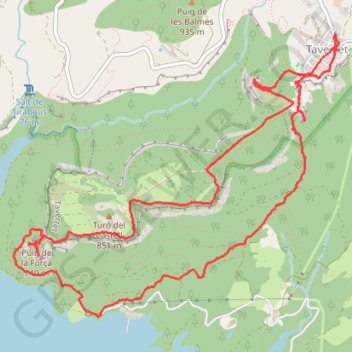 Itinéraire Pantà de Sau-Tavertet-La Miradora-Pla del Castell-Puig de la Força-Pantà de Sau, distance, dénivelé, altitude, carte, profil, trace GPS