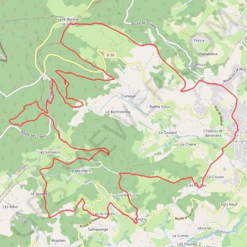 Itinéraire Circuit Vaugneray - la Berlandine - Crêt Chevreau, distance, dénivelé, altitude, carte, profil, trace GPS