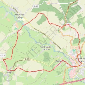 Itinéraire Autour de Neufchâtel-en-Bray, distance, dénivelé, altitude, carte, profil, trace GPS
