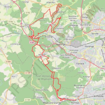 Itinéraire Rombas - Algrange, distance, dénivelé, altitude, carte, profil, trace GPS