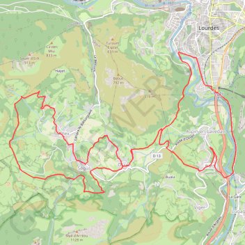Itinéraire [Itinéraire] Circuit n°13 - Lourdes - La vallée de Batsurguère, distance, dénivelé, altitude, carte, profil, trace GPS