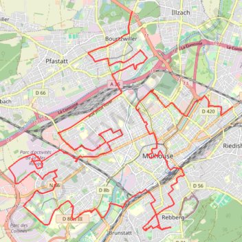 Itinéraire Visite de Mulhouse, distance, dénivelé, altitude, carte, profil, trace GPS