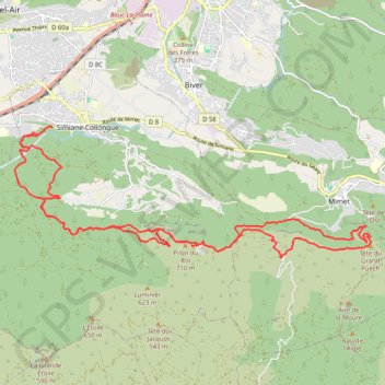 Itinéraire Bouc-Bel-Air trajet aller-retour, distance, dénivelé, altitude, carte, profil, trace GPS