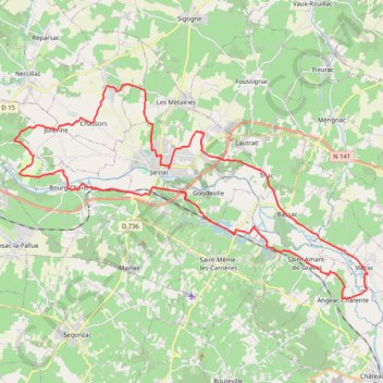 Itinéraire Jarnac, circuit exploration (itinéraire touristique), distance, dénivelé, altitude, carte, profil, trace GPS