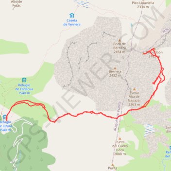 Itinéraire Olibón y Ruabe de Bernera, distance, dénivelé, altitude, carte, profil, trace GPS