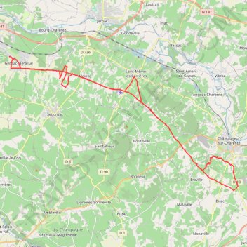 Itinéraire Gensac chemin Boinés 50 kms, distance, dénivelé, altitude, carte, profil, trace GPS