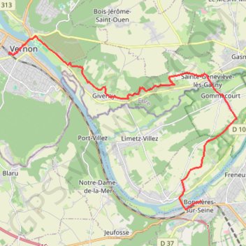Itinéraire De Bonnières à Vernon, distance, dénivelé, altitude, carte, profil, trace GPS