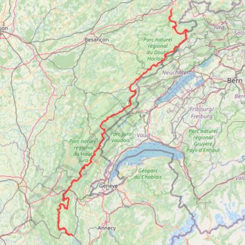Itinéraire Grande Traversée du Jura (GTJ), distance, dénivelé, altitude, carte, profil, trace GPS