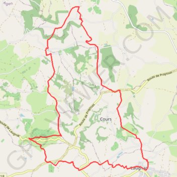 Itinéraire De Laugnac à Cours, un long circuit dans les Serres - Pays de la vallée du Lot, distance, dénivelé, altitude, carte, profil, trace GPS