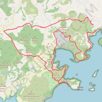 Itinéraire Boucle Cap Chevalier - Baie des Anglais - Anse Trabaud, distance, dénivelé, altitude, carte, profil, trace GPS