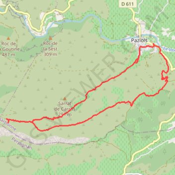 Itinéraire Paziols-Pech de la Couronne (boucle), distance, dénivelé, altitude, carte, profil, trace GPS