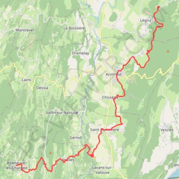 Itinéraire Villeneuve-lès-Charnod - Légna, distance, dénivelé, altitude, carte, profil, trace GPS